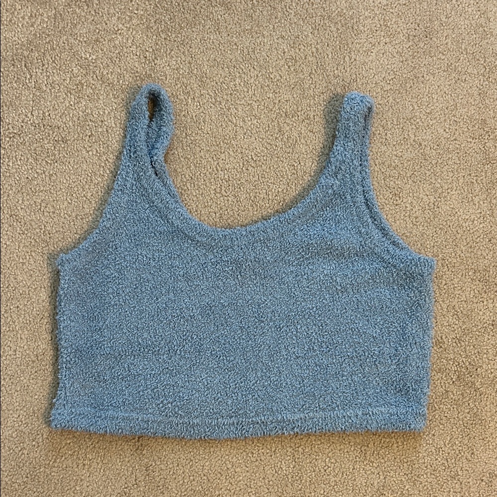 Plush Cozy Crop Tank Top in Light Blue
